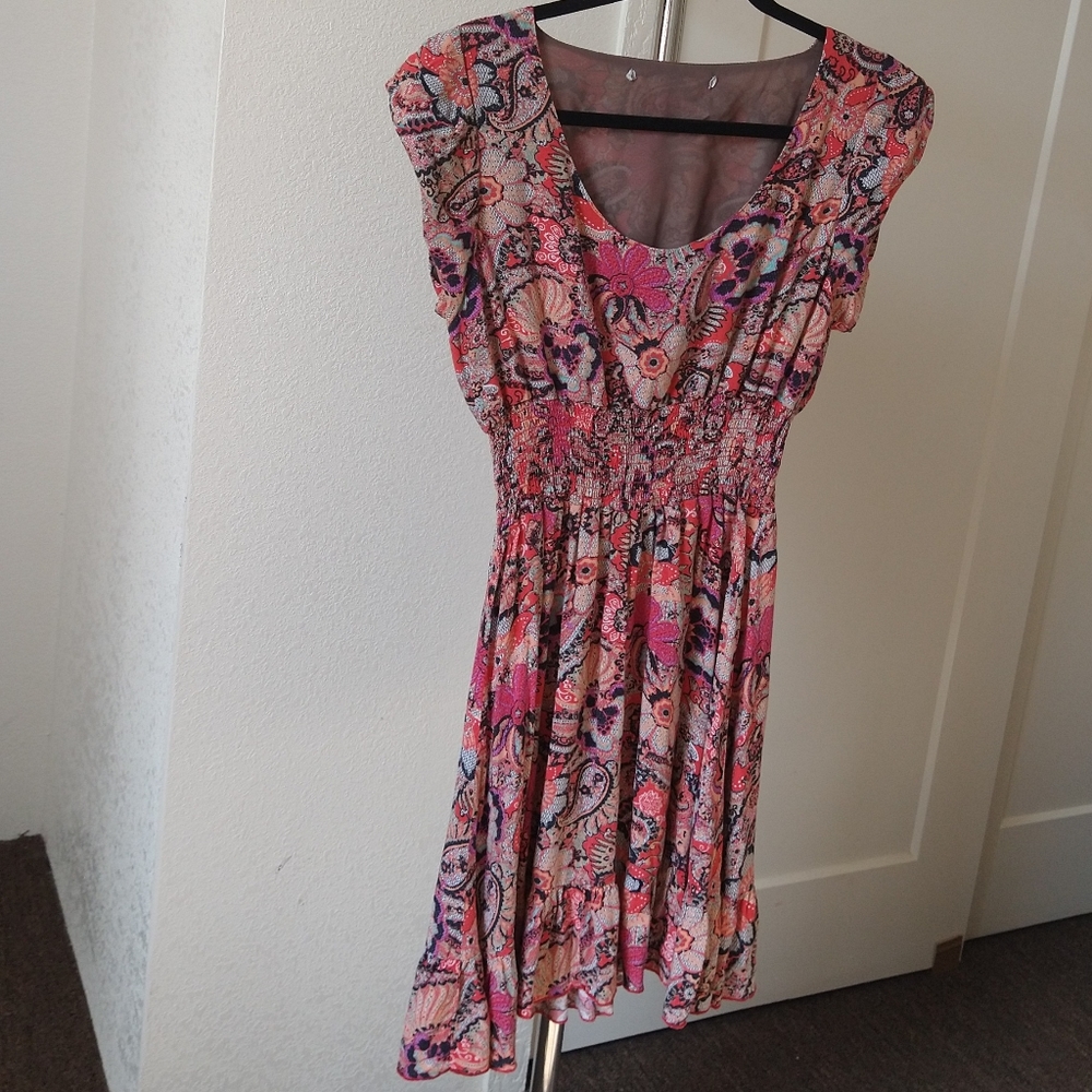 Pink Paisley Vintage Ruched Dress